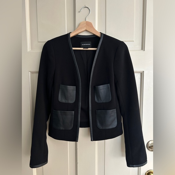 Club Monaco Black Women's Blazer w/ Leather Trim, Size 2 - Picture 6 of 12